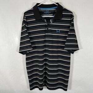 Cinch Polo Shirt Mens Size Large Black White Blue Striped Performance Golf SS